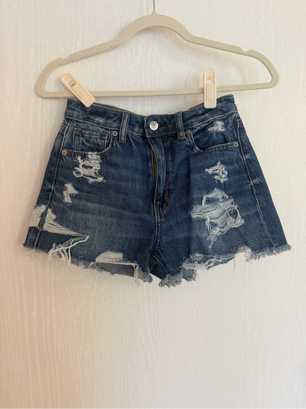 American Eagle Mom Shorts 00 Distressed Raw Hem Comfort Stretch Denim Jean